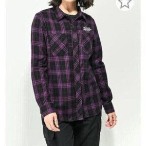 SWIXXZ Purple Plaid Flannel Shirt Know Your Enemy Goth Punk Emo